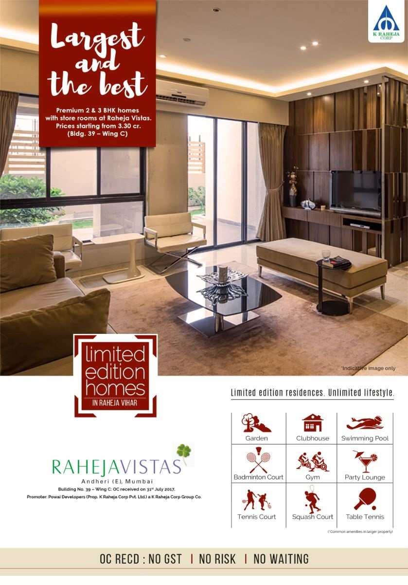 Reside in limited edition residences with unlimited lifestyle at K Raheja Vistas in Mumbai Update
